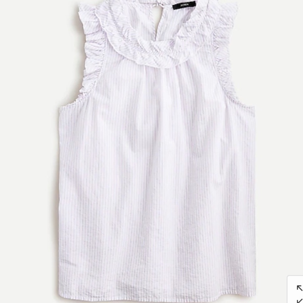 Ruffle-trim top in stripe pale lavender